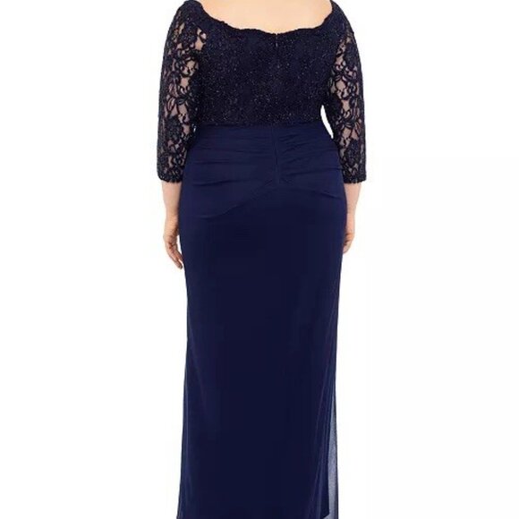 Betsy & Adam Plus Size 16W Navy Blue Lace Scoop-Neck Cocktail Maxi Gown Dress - Picture 2 of 11